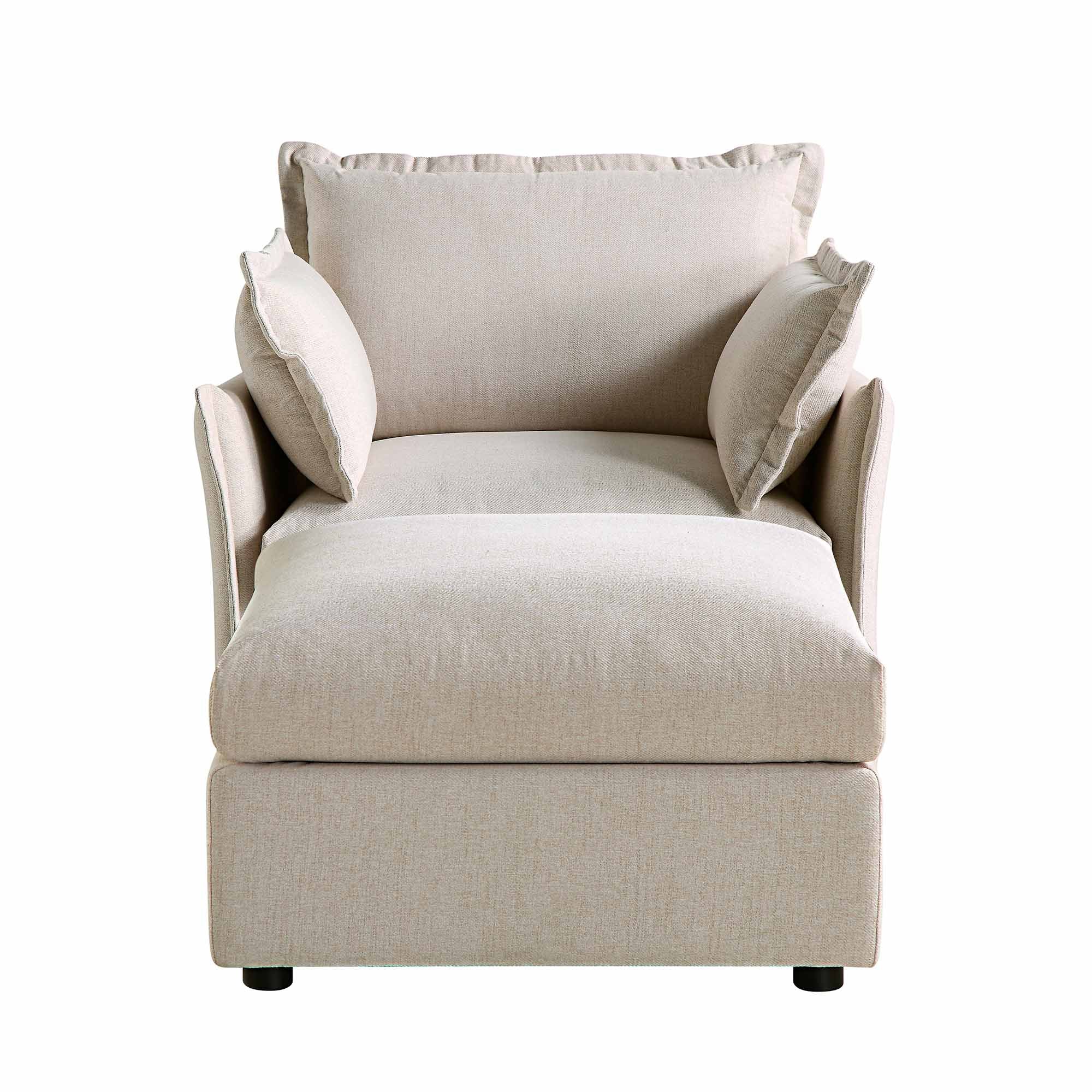 Byron Pillow Edge Beige Fabric Sectional Sofa, 1-Seater Chaise