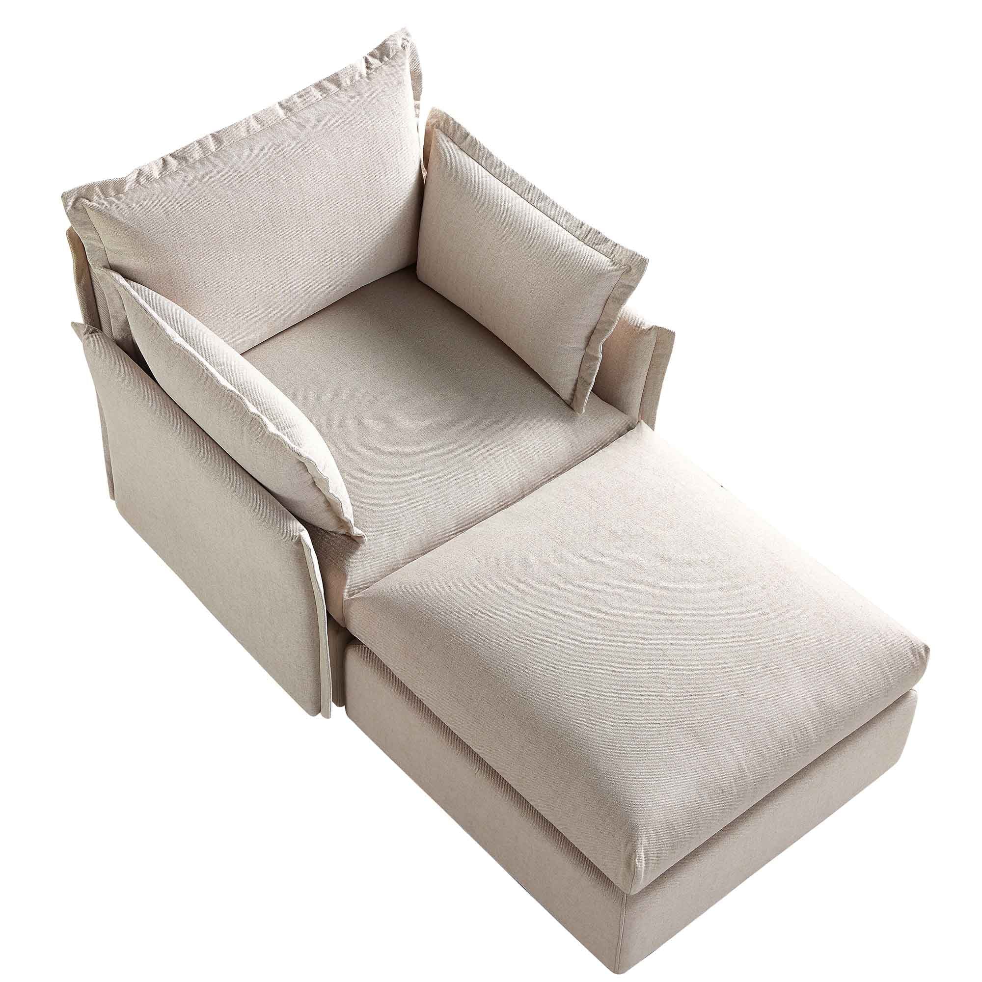 Byron Pillow Edge Beige Fabric Sectional Sofa, 1-Seater Chaise