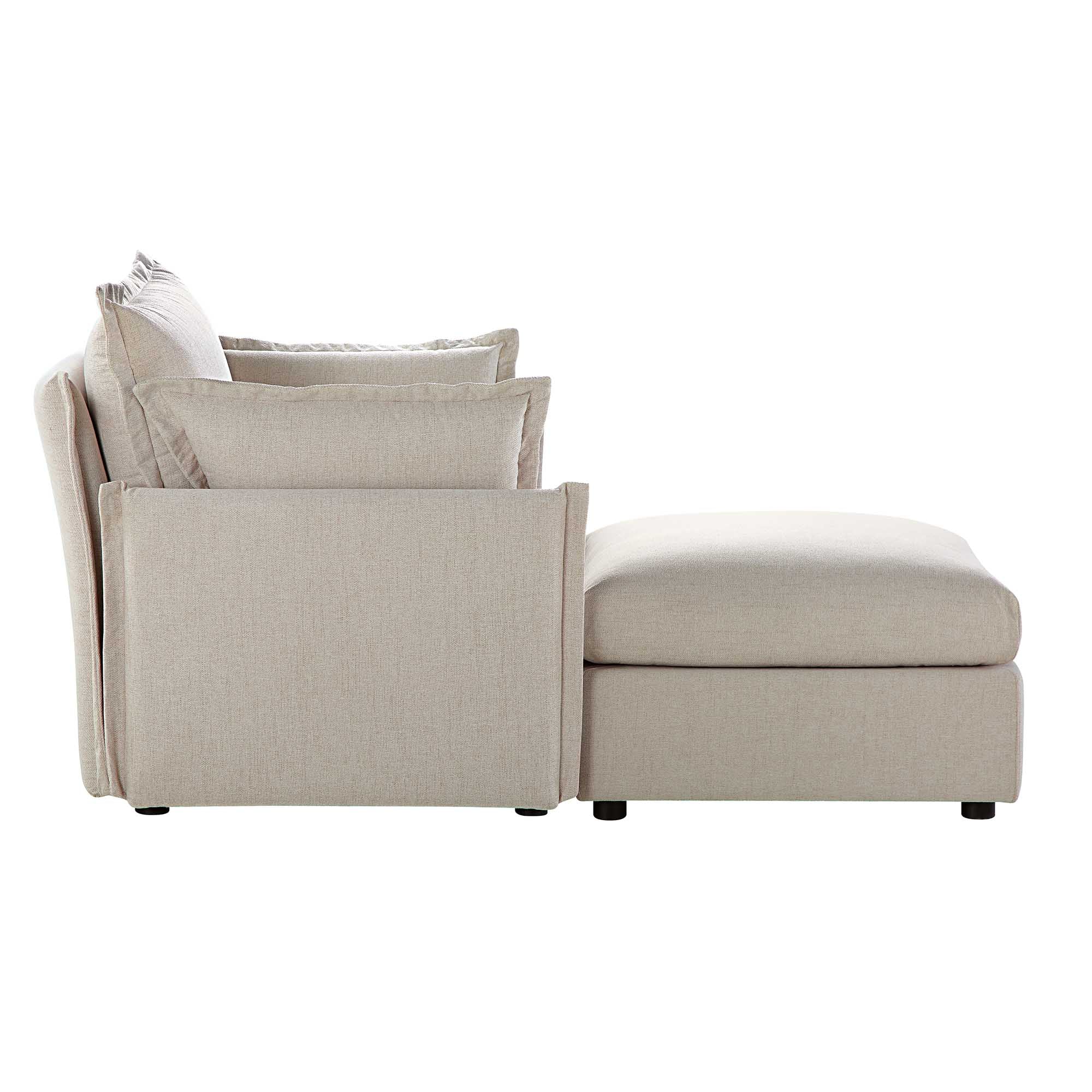Byron Pillow Edge Beige Fabric Sectional Sofa, 1-Seater Chaise