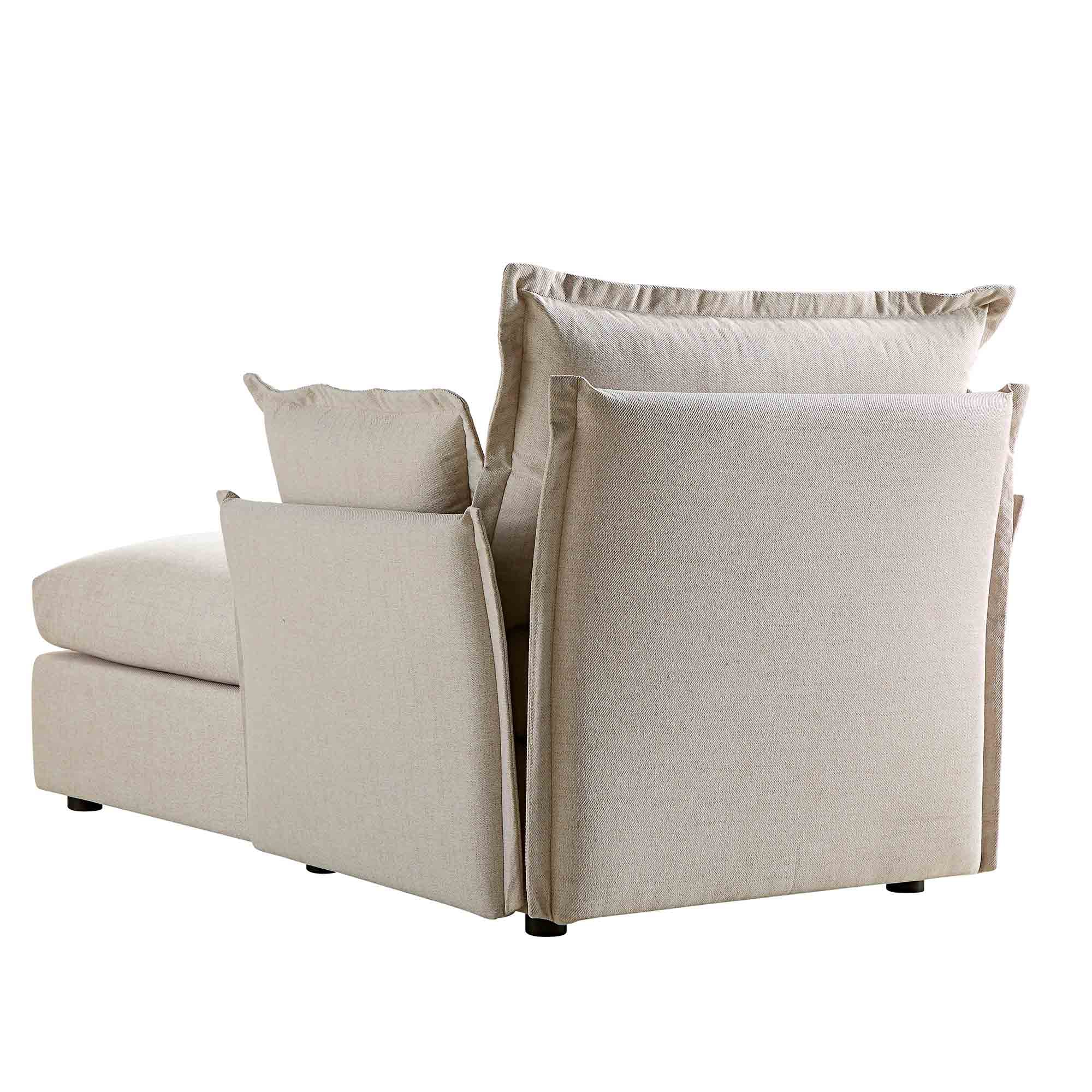Byron Pillow Edge Beige Fabric Sectional Sofa, 1-Seater Chaise