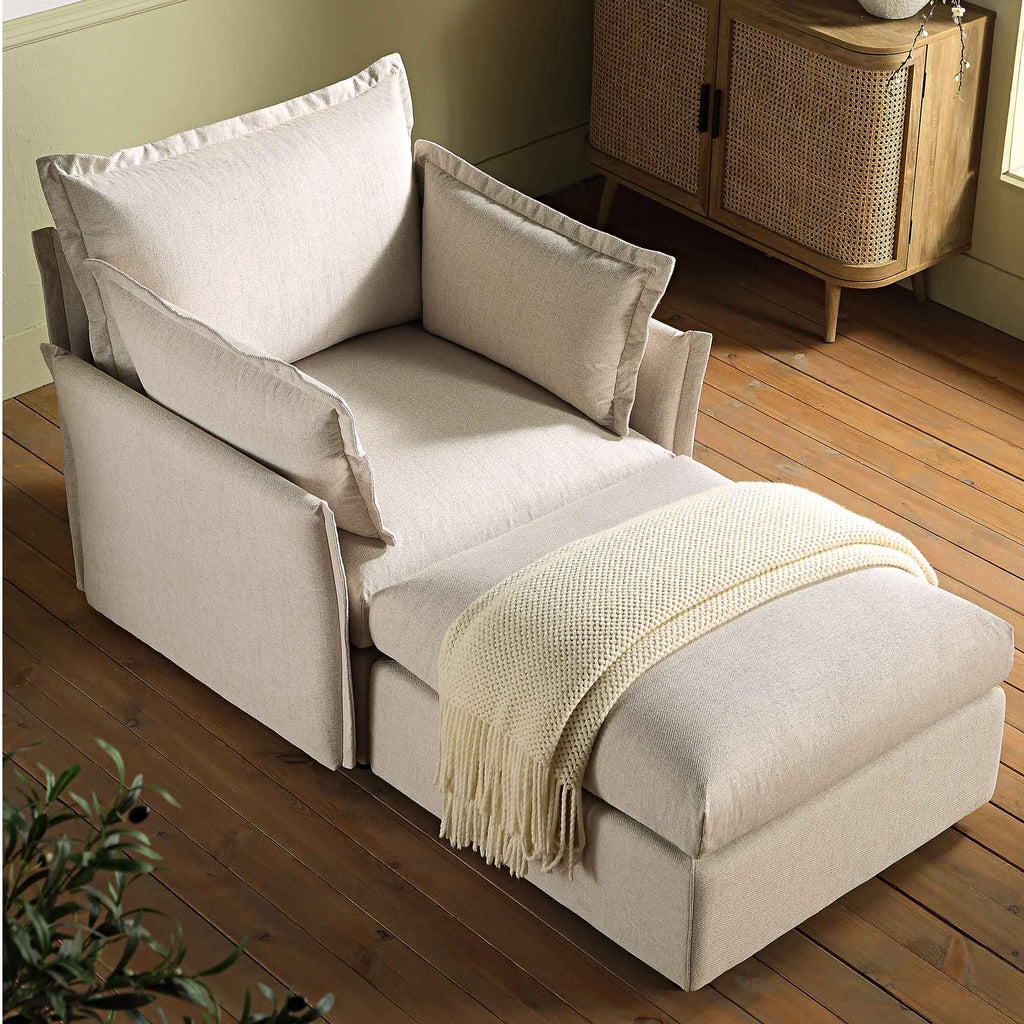 Byron Pillow Edge Beige Fabric Sectional Sofa, 1-Seater Chaise