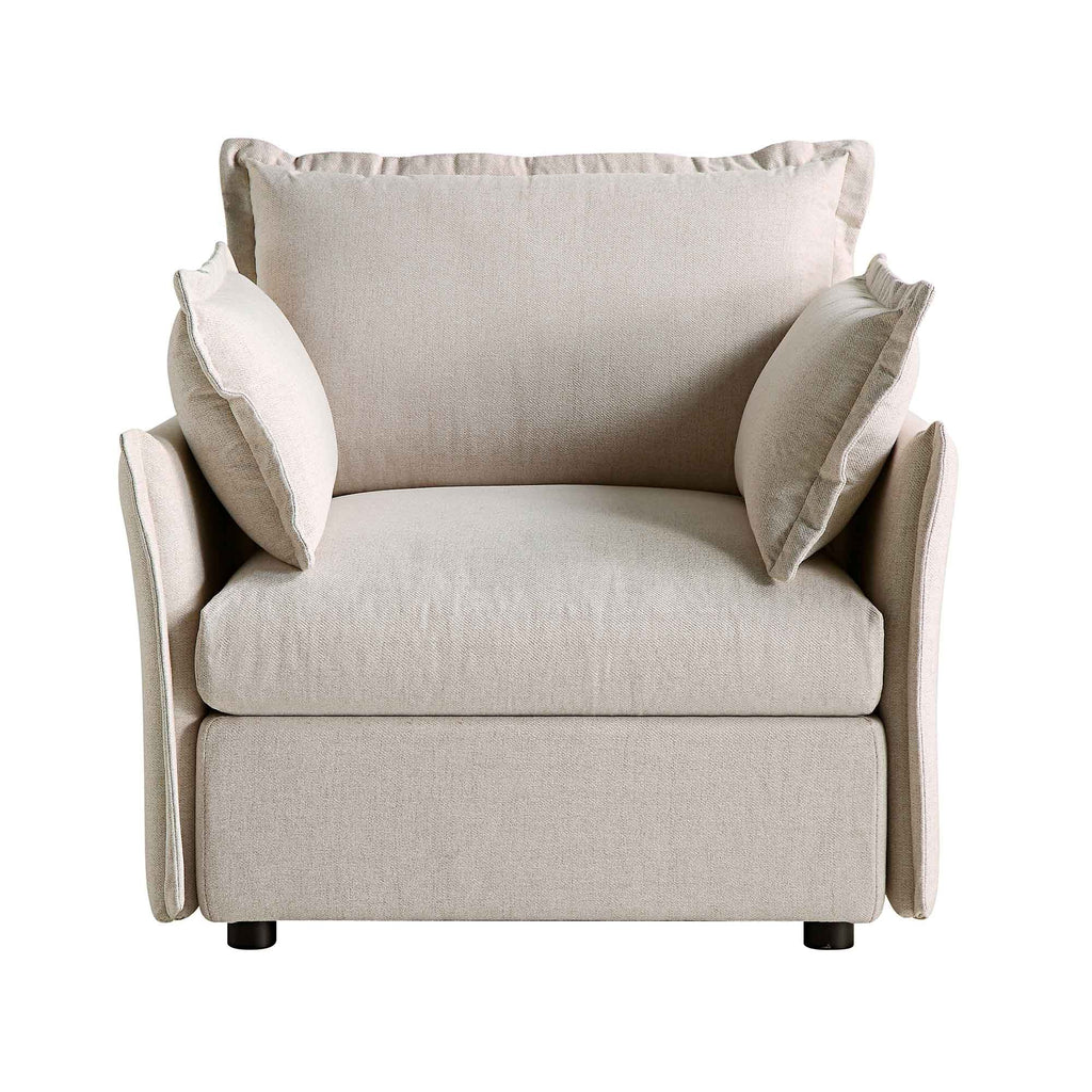 Byron Pillow Edge Beige Fabric Sectional Sofa, 1-Seater