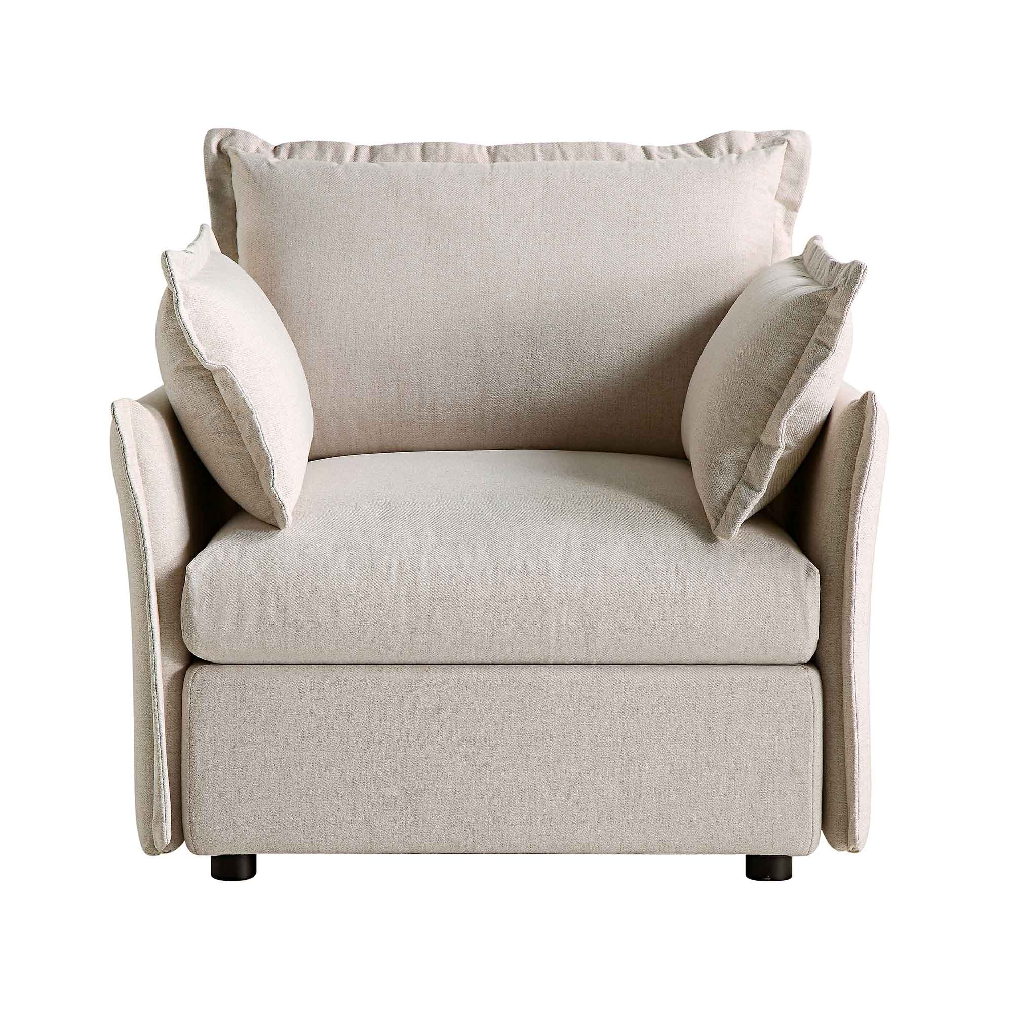 Byron Pillow Edge Beige Fabric Sectional Sofa, 1-Seater
