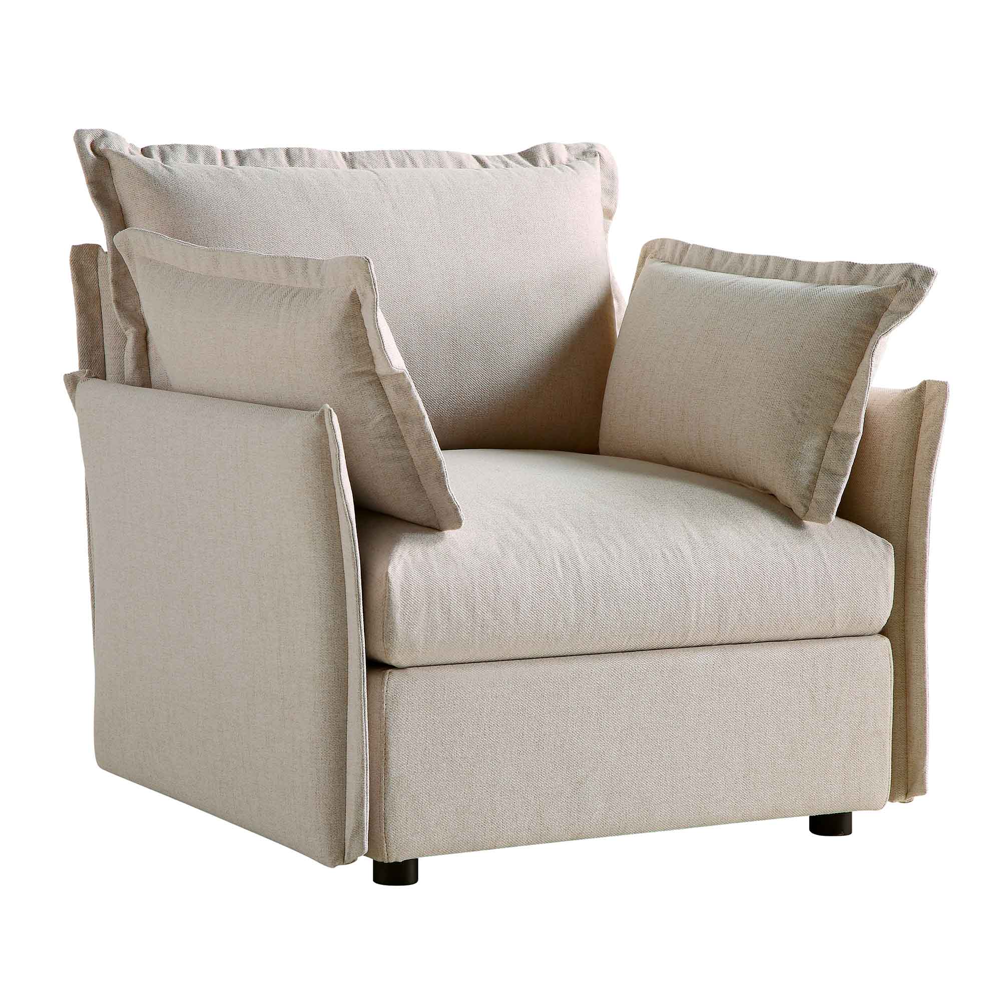 Byron Pillow Edge Beige Fabric Sectional Sofa, 1-Seater