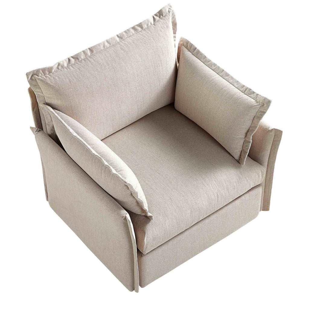 Byron Pillow Edge Beige Fabric Sectional Sofa, 1-Seater