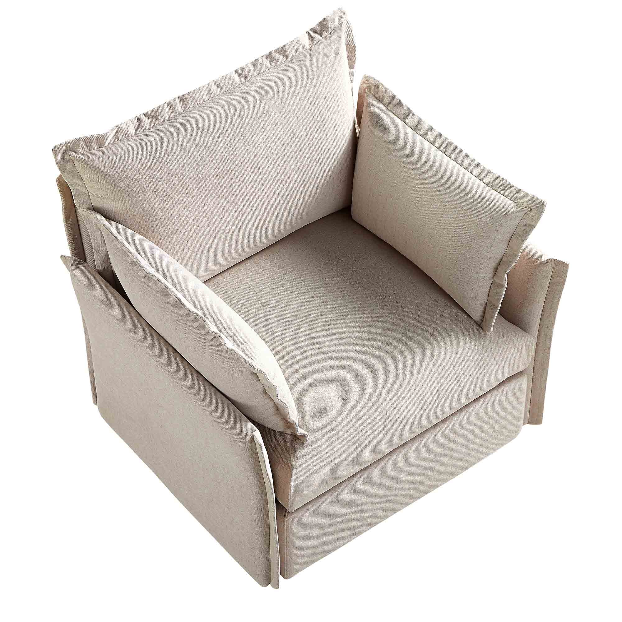 Byron Pillow Edge Beige Fabric Sectional Sofa, 1-Seater