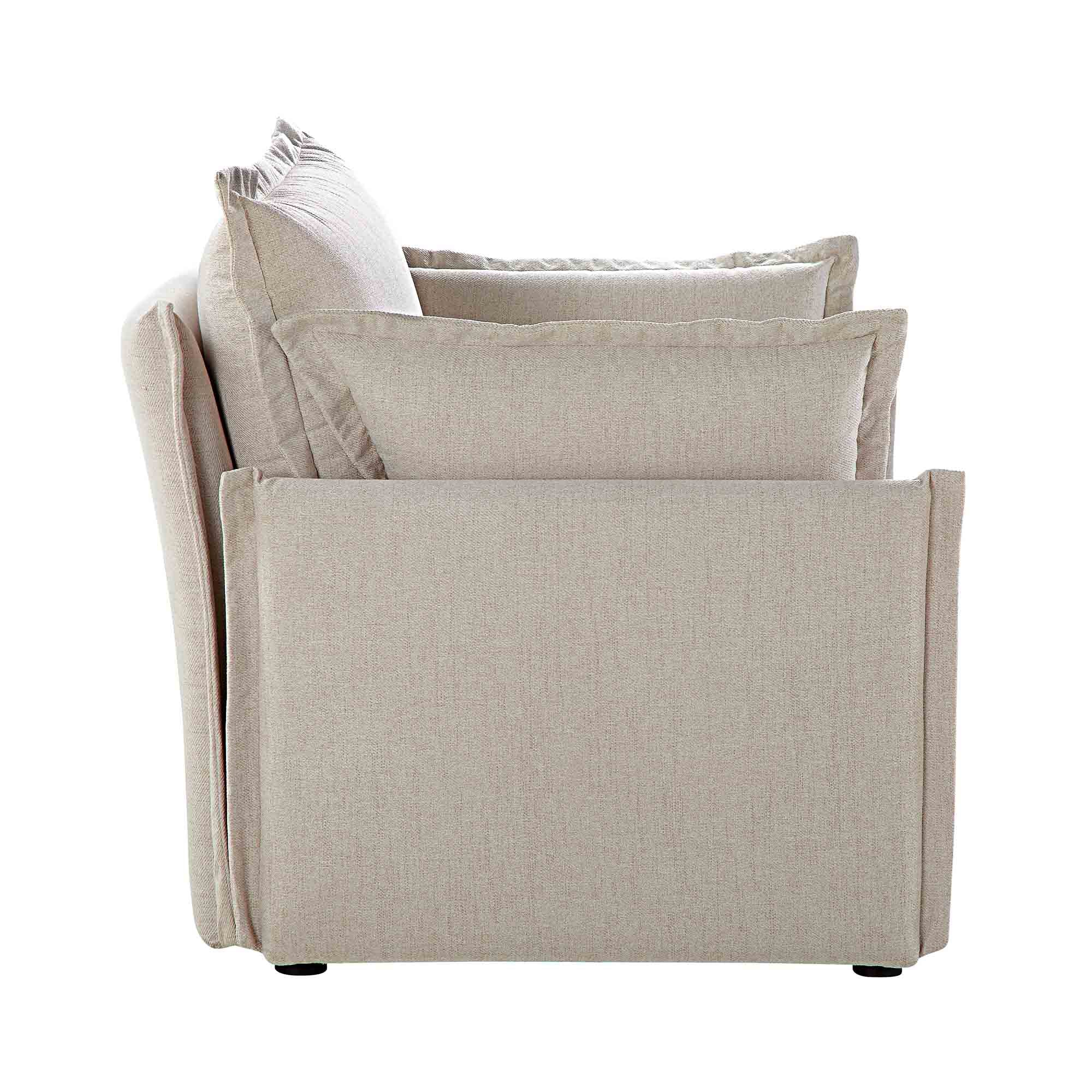 Byron Pillow Edge Beige Fabric Sectional Sofa, 1-Seater