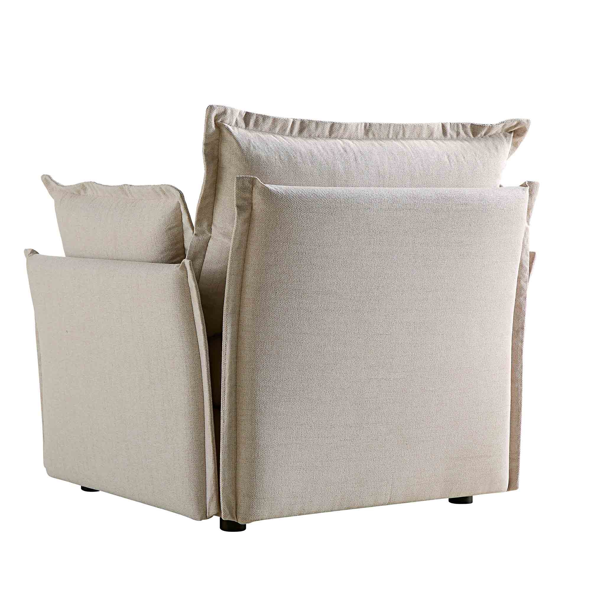 Byron Pillow Edge Beige Fabric Sectional Sofa, 1-Seater