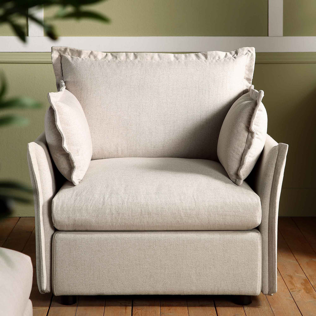 Byron Pillow Edge Beige Fabric Sectional Sofa, 1-Seater