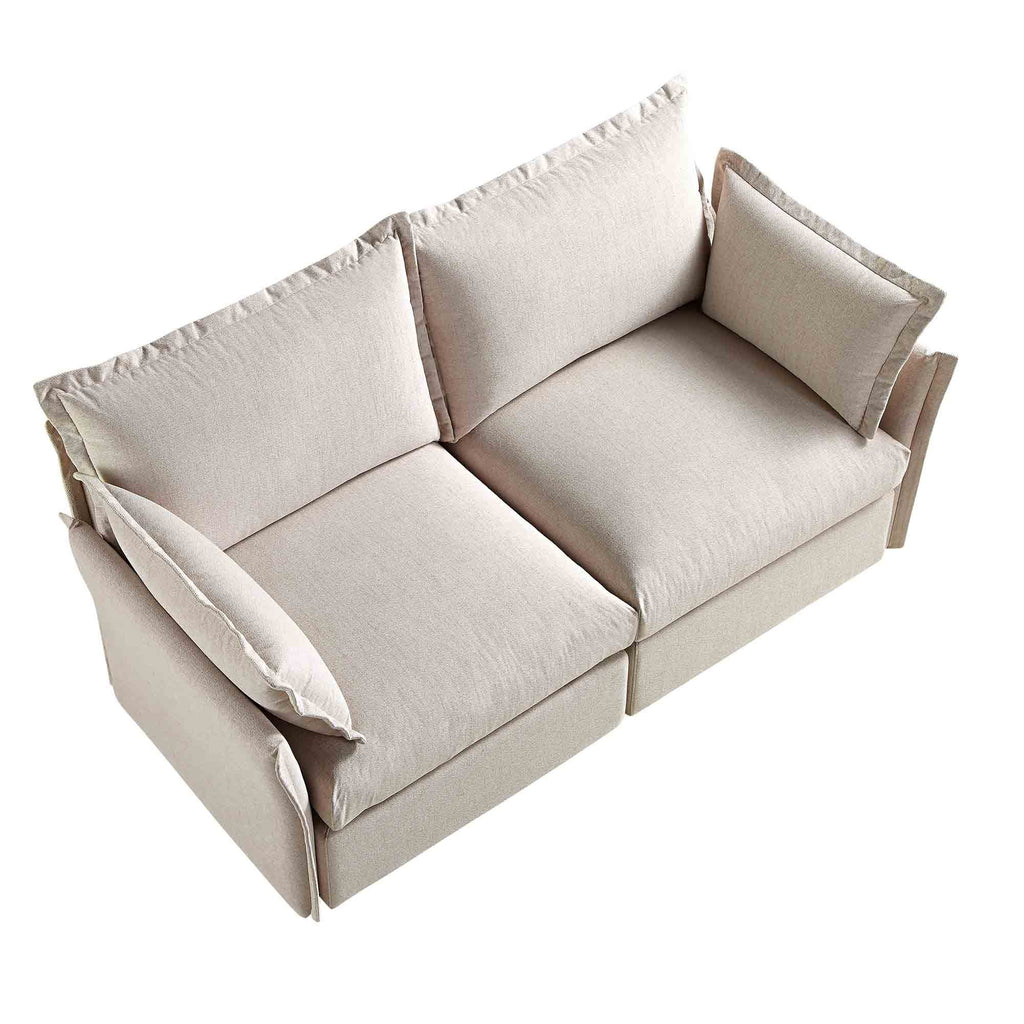 Byron Pillow Edge Beige Fabric Sectional Sofa, 2-Seater