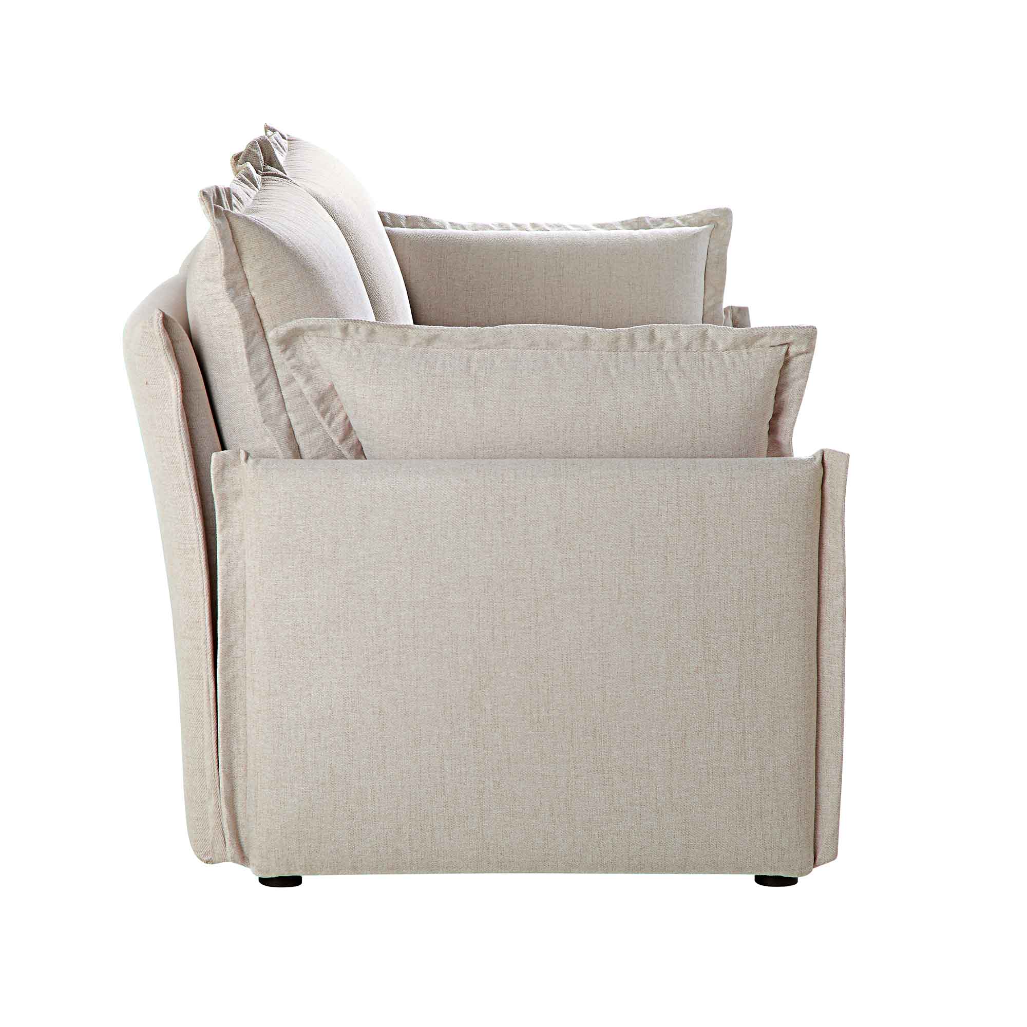 Byron Pillow Edge Beige Fabric Sectional Sofa, 2-Seater