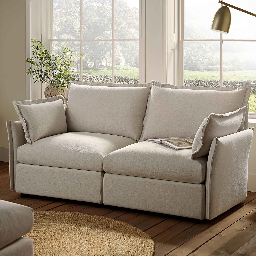 Byron Pillow Edge Beige Fabric Sectional Sofa, 2-Seater