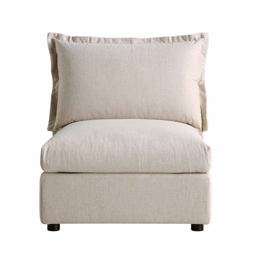 Byron Pillow Edge Beige Fabric Sectional Sofa, 1 Seater Armless