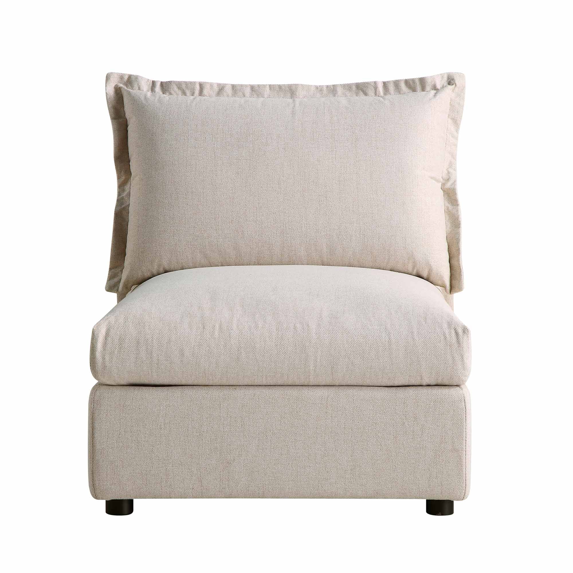Byron Pillow Edge Beige Fabric Sectional Sofa, 1 Seater Armless