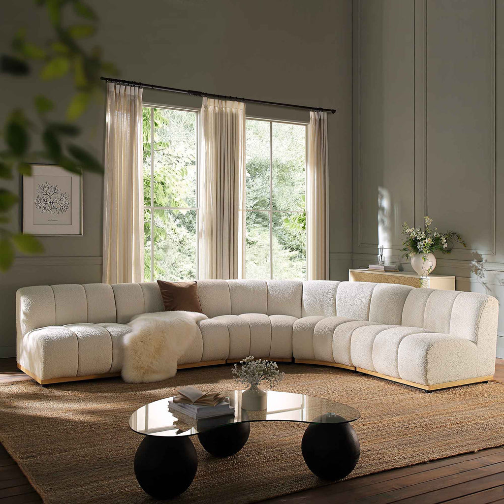 Granvia Ecru Boucle Sectional Sofa, 5-Seater Grand L-Shaped Sofa