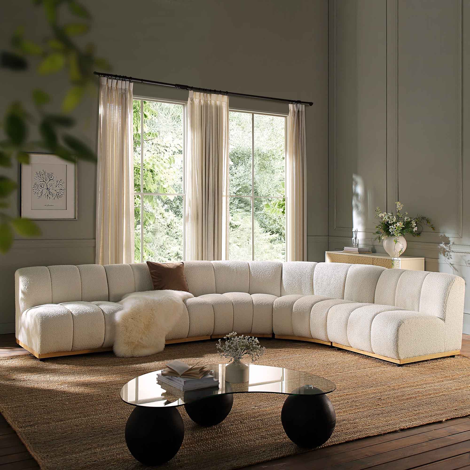 Granvia Ecru Boucle Sectional Sofa, 5-Seater Grand L-Shaped Sofa