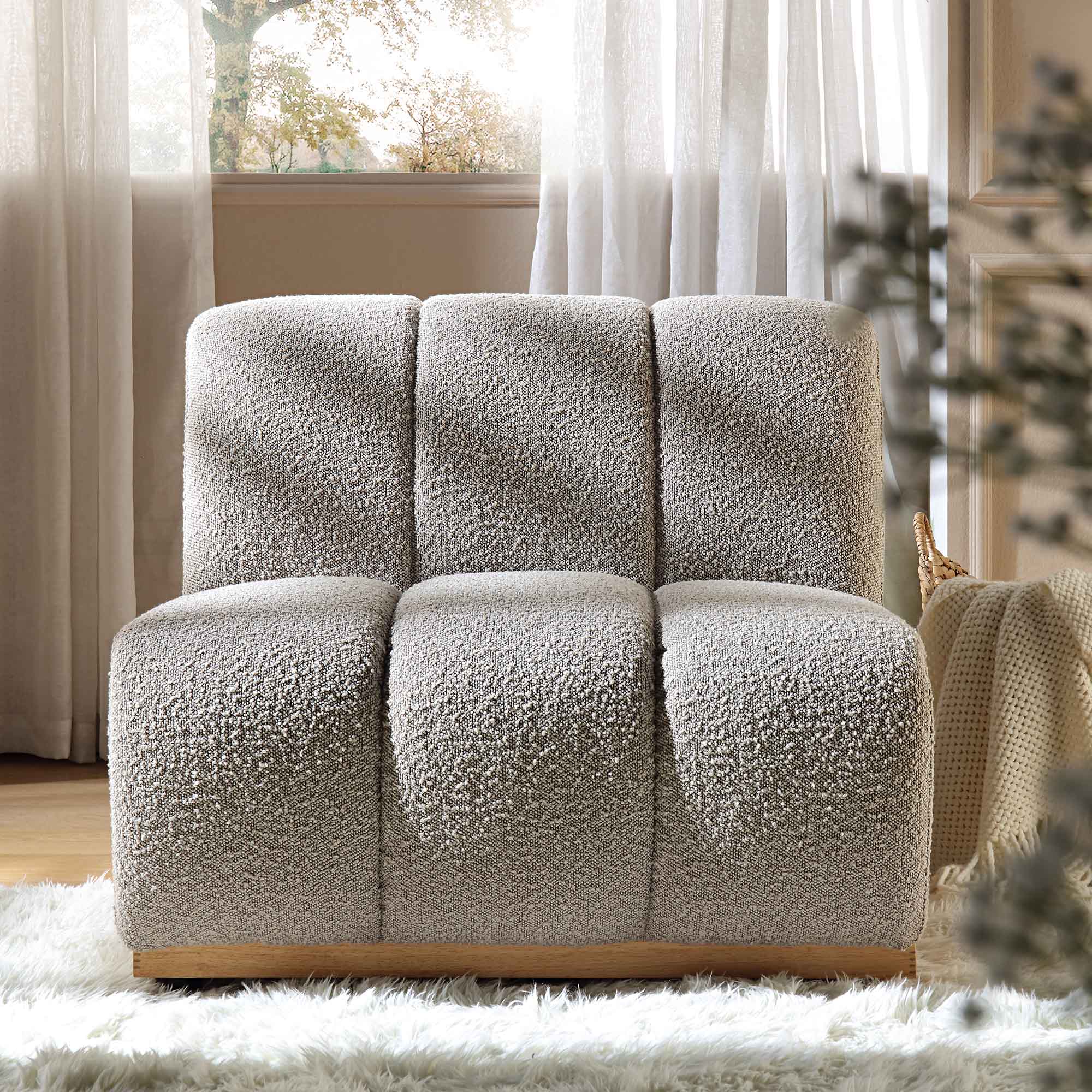 Granvia Taupe Boucle Sectional Sofa, 1-Seater Armless Sofa