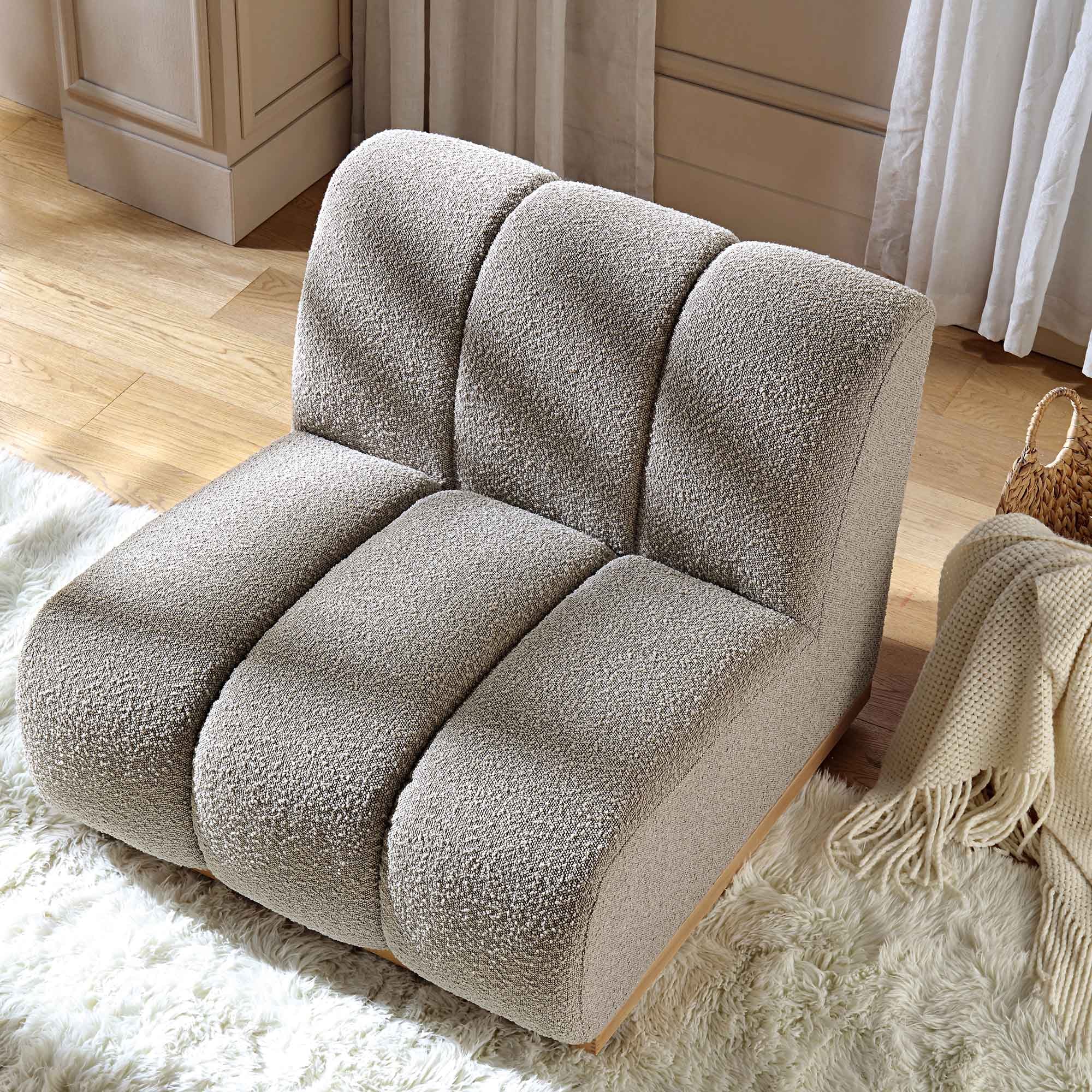 Granvia Taupe Boucle Sectional Sofa, 1-Seater Armless Sofa