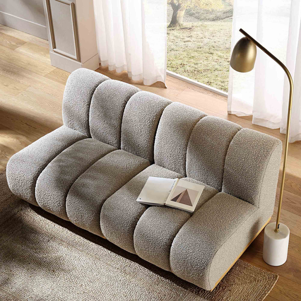 Granvia Taupe Boucle Sectional Sofa, 2-Seater Sofa