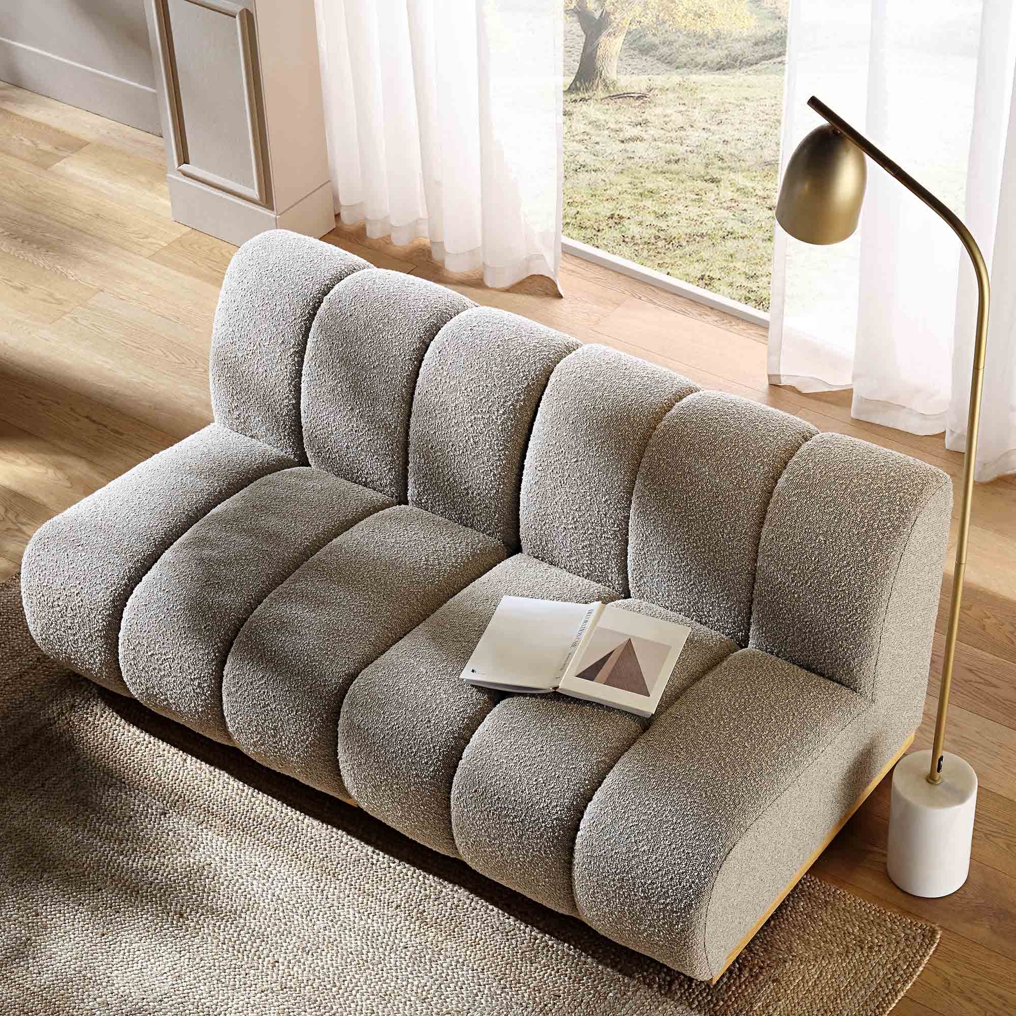 Granvia Taupe Boucle Sectional Sofa, 2-Seater Sofa
