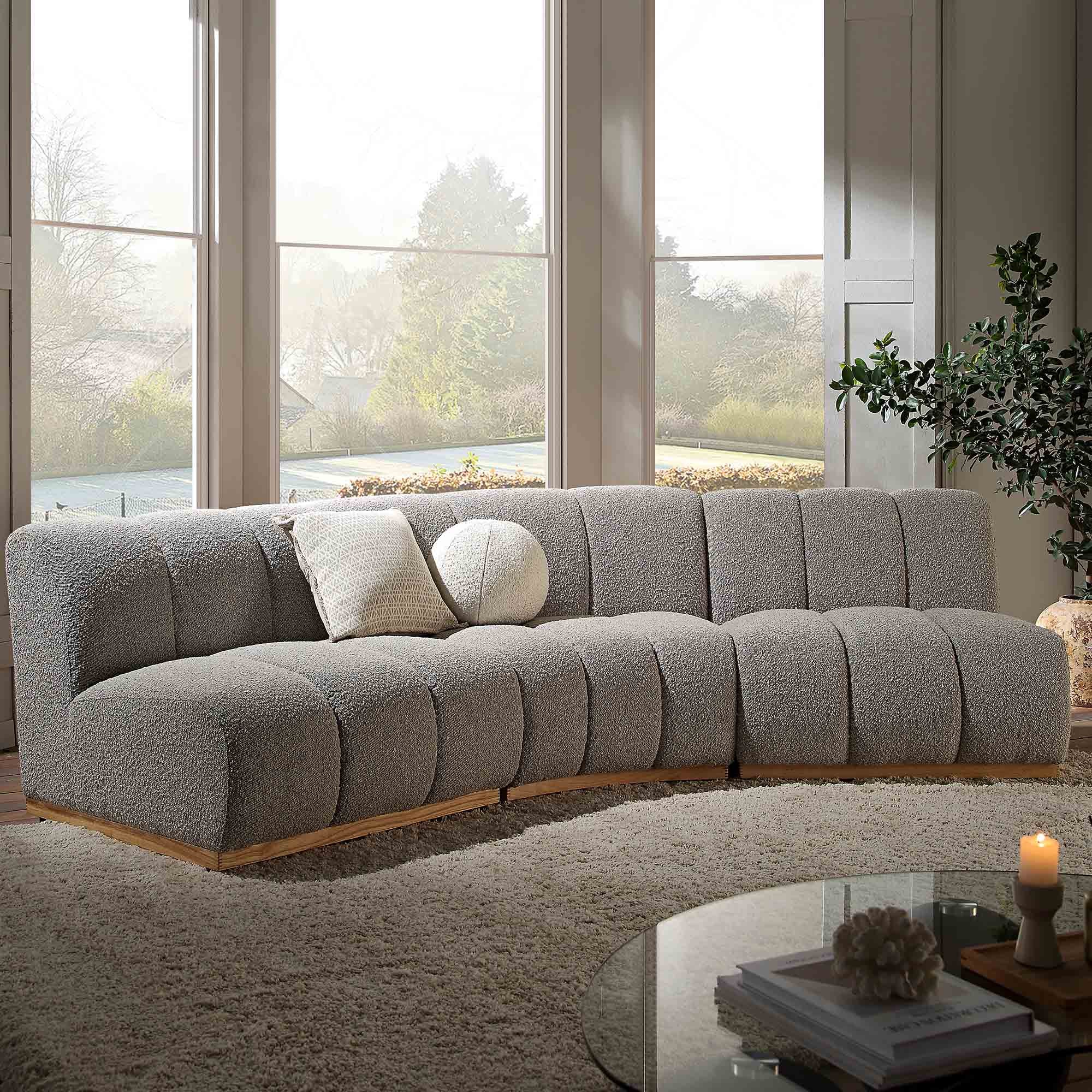 Granvia Taupe Boucle Sectional Sofa, 3-Seater Corner Sofa