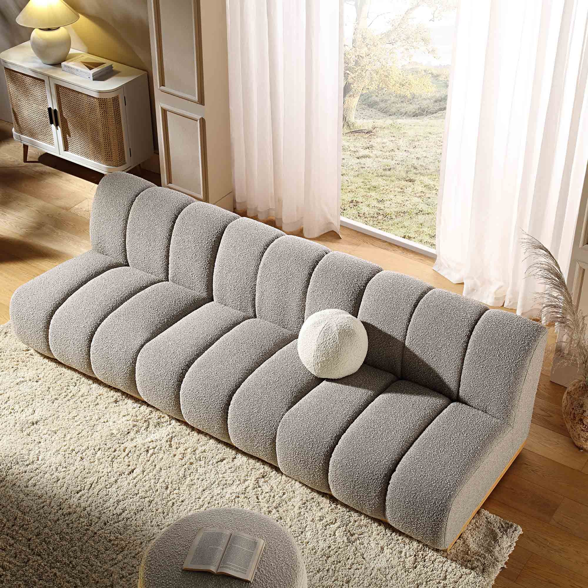 Granvia Taupe Boucle Sectional Sofa, 3-Seater Sofa