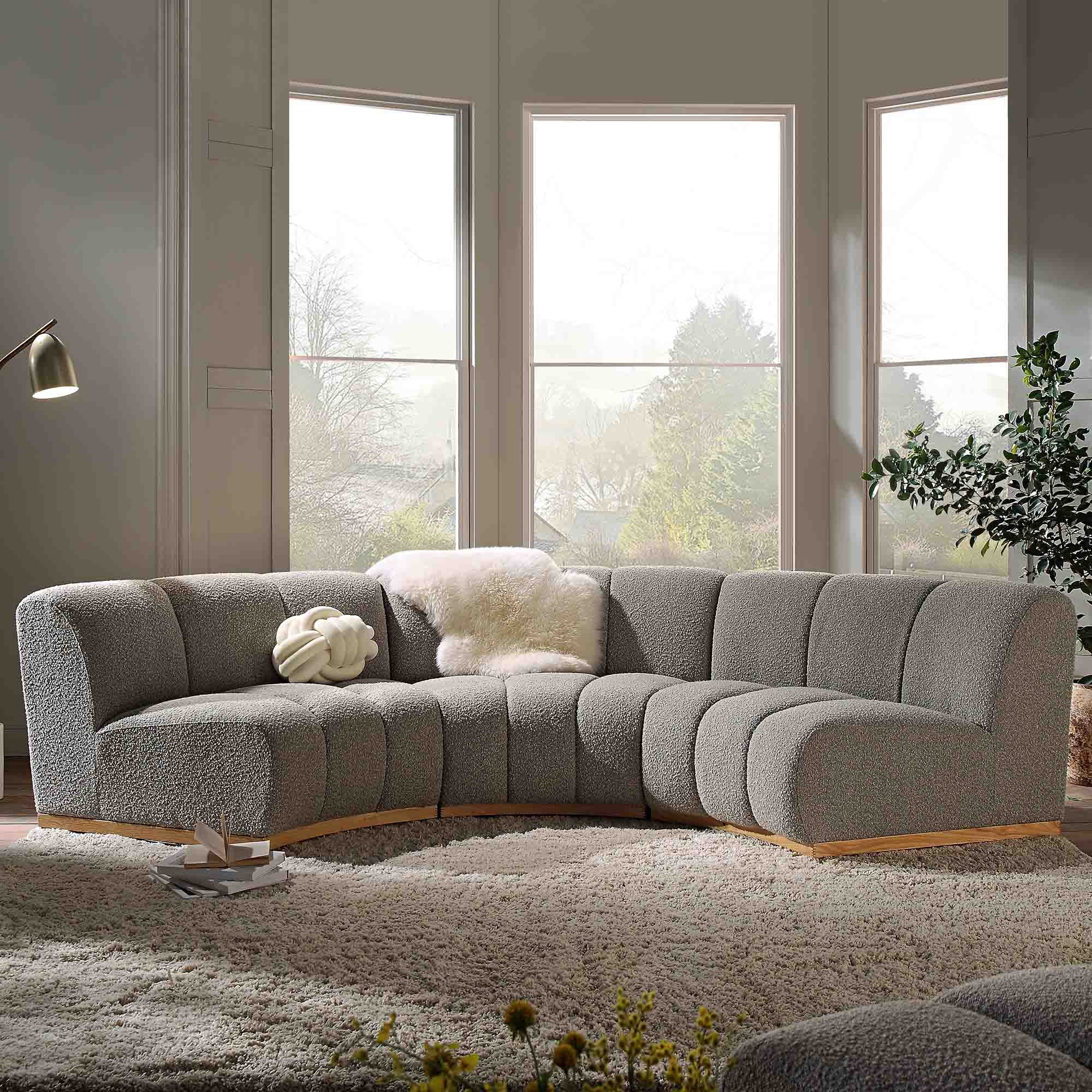 Granvia Taupe Boucle Sectional Sofa, 3-Seater Curved Sofa