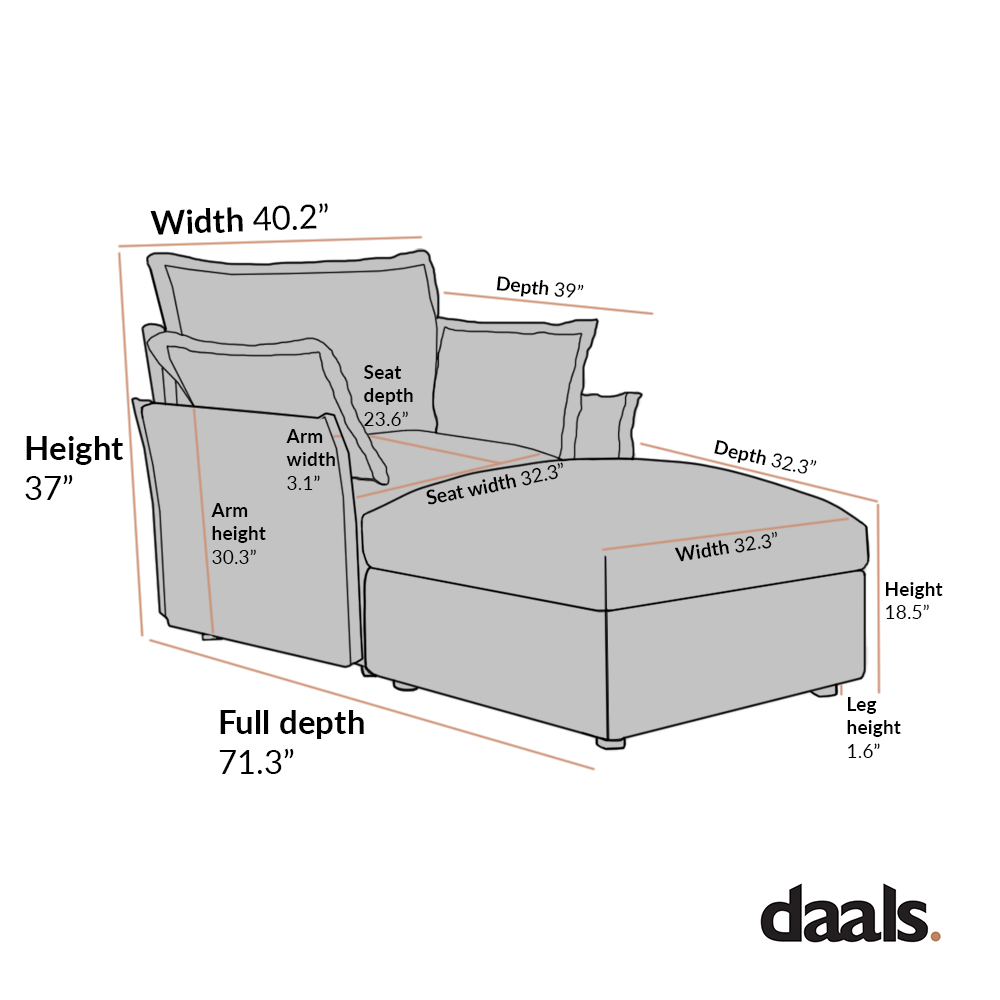 Byron Pillow Edge Beige Fabric Sectional Sofa, 1-Seater Chaise