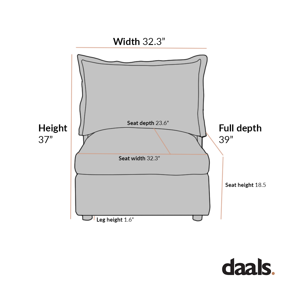 Byron Pillow Edge Beige Fabric Sectional Sofa, 1 Seater Armless