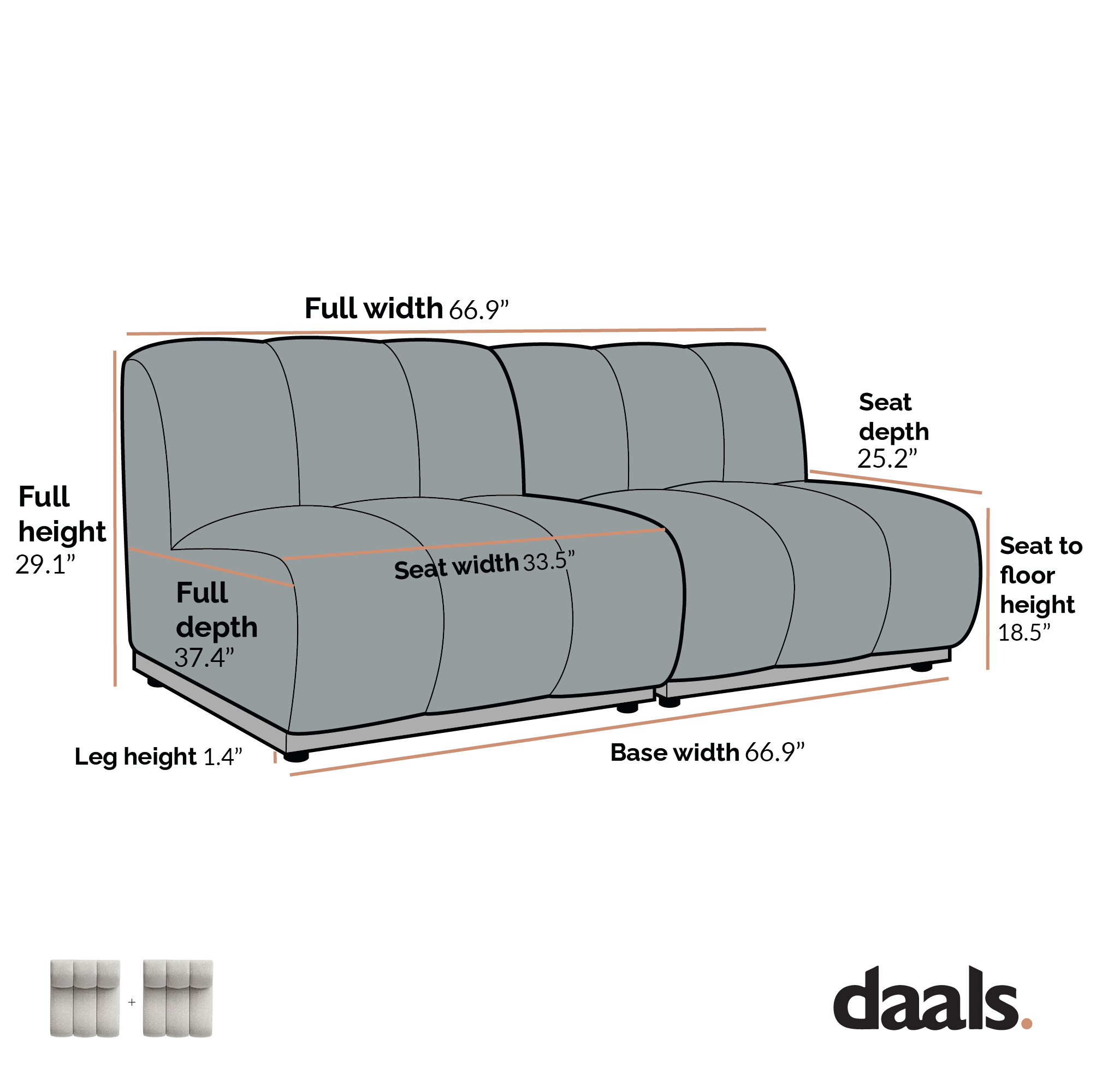 Granvia Taupe Boucle Sectional Sofa, 2-Seater Sofa