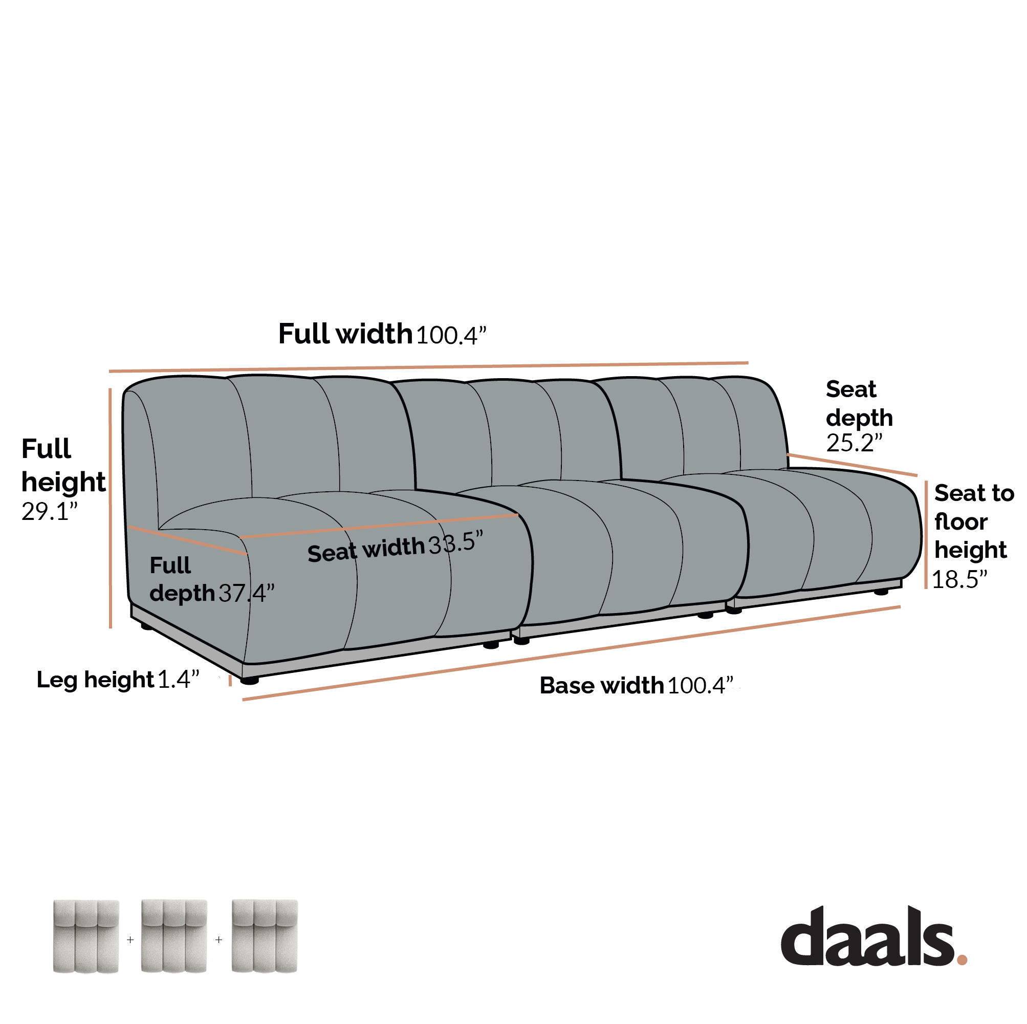 Granvia Taupe Boucle Sectional Sofa, 3-Seater Sofa