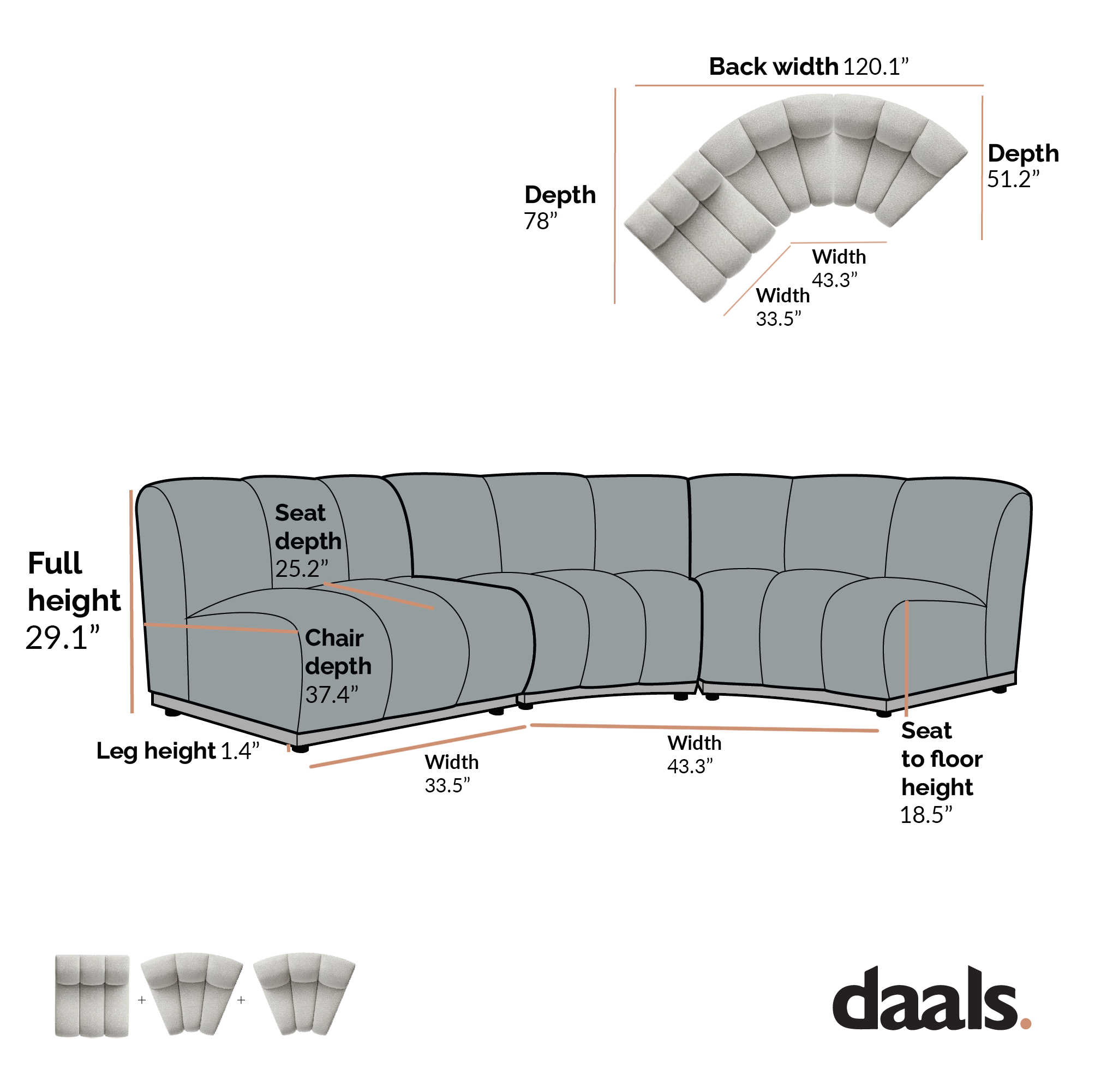 Granvia Taupe Boucle Sectional Sofa, 3-Seater L-Shaped Sofa