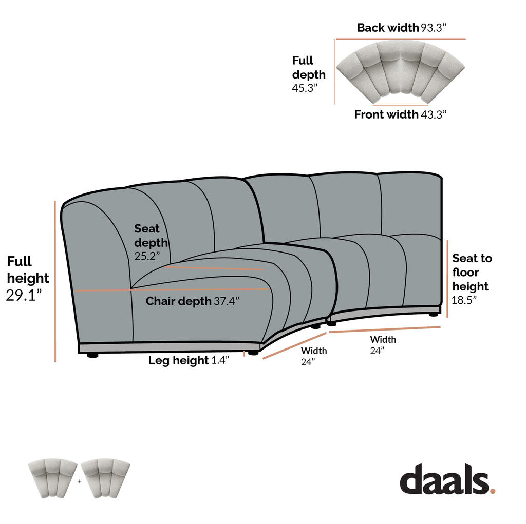 Granvia Taupe Boucle Sectional Sofa, 2-Seater Curved Sofa