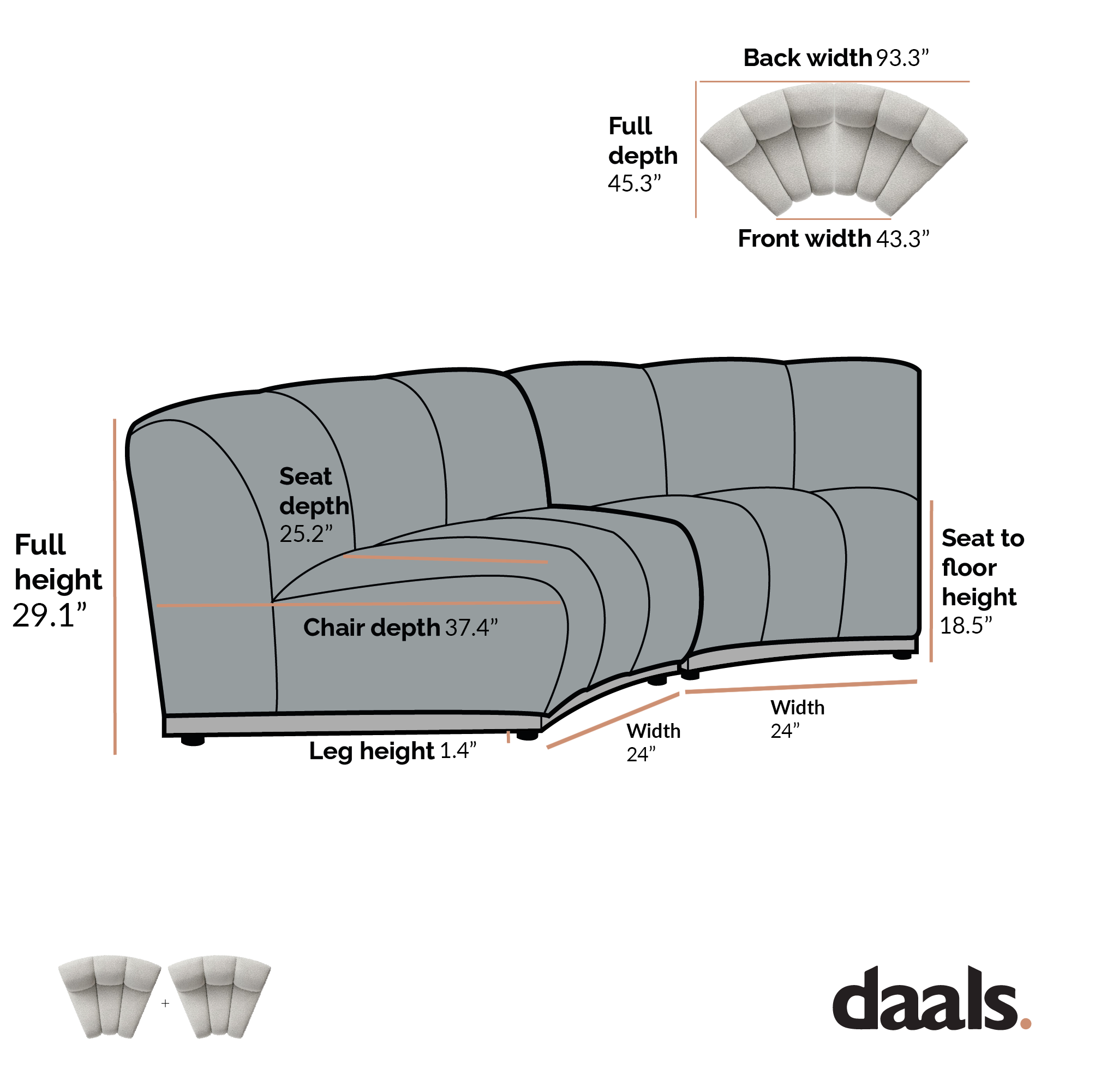 Granvia Taupe Boucle Sectional Sofa, 2-Seater Curved Sofa